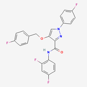 molecular formula C23H15F4N3O2 B2985394 N-(2,4-difluorophenyl)-4-((4-fluorobenzyl)oxy)-1-(4-fluorophenyl)-1H-pyrazole-3-carboxamide CAS No. 1211303-06-8