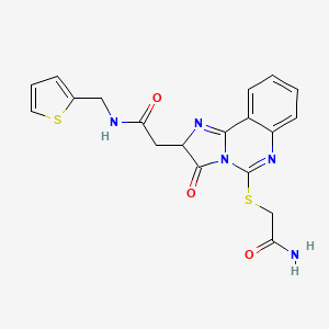 molecular formula C19H17N5O3S2 B2985395 2-{5-[(2-amino-2-oxoethyl)thio]-3-oxo-2,3-dihydroimidazo[1,2-c]quinazolin-2-yl}-N-(thien-2-ylmethyl)acetamide CAS No. 958963-02-5