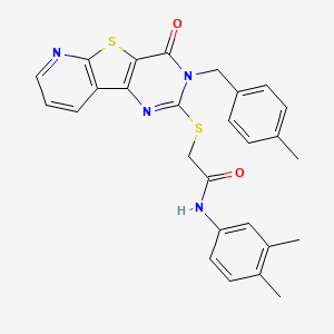 molecular formula C27H24N4O2S2 B2985396 N-(3,4-dimethylphenyl)-2-((3-(4-methylbenzyl)-4-oxo-3,4-dihydropyrido[3',2':4,5]thieno[3,2-d]pyrimidin-2-yl)thio)acetamide CAS No. 1223822-34-1