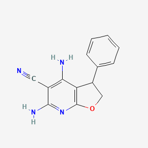 molecular formula C14H12N4O B2985409 4,6-Diamino-3-phenyl-2,3-dihydrofuro[2,3-b]pyridine-5-carbonitrile CAS No. 68846-29-7