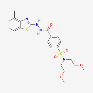 molecular formula C21H26N4O5S2 B2985421 N,N-双(2-甲氧基乙基)-4-(2-(4-甲基苯并[d]噻唑-2-基)肼羰基)苯磺酰胺 CAS No. 851978-17-1