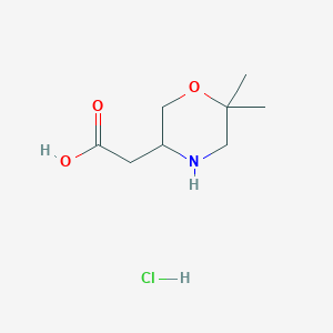 molecular formula C8H16ClNO3 B2985441 2-(6,6-Dimethylmorpholin-3-yl)acetic acid;hydrochloride CAS No. 2470436-66-7