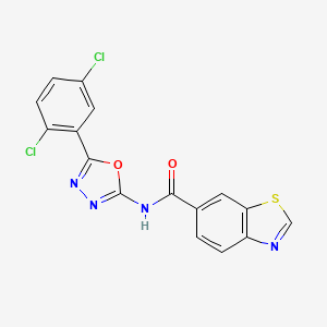 molecular formula C16H8Cl2N4O2S B2985442 N-[5-(2,5-dichlorophenyl)-1,3,4-oxadiazol-2-yl]-1,3-benzothiazole-6-carboxamide CAS No. 891141-22-3