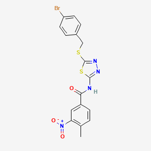 molecular formula C17H13BrN4O3S2 B2985449 N-(5-((4-溴苯甲基)硫代)-1,3,4-噻二唑-2-基)-4-甲基-3-硝基苯甲酰胺 CAS No. 391874-66-1