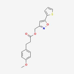 molecular formula C18H17NO4S B2985459 (5-(Thiophen-2-yl)isoxazol-3-yl)methyl 3-(4-methoxyphenyl)propanoate CAS No. 946286-72-2