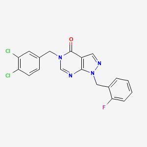 molecular formula C19H13Cl2FN4O B2985460 5-(3,4-dichlorobenzyl)-1-(2-fluorobenzyl)-1H-pyrazolo[3,4-d]pyrimidin-4(5H)-one CAS No. 1203246-62-1