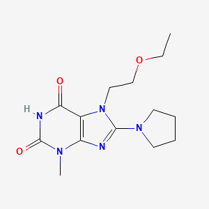 molecular formula C14H21N5O3 B2985467 7-(2-Ethoxyethyl)-3-methyl-8-(1-pyrrolidinyl)purine-2,6-dione CAS No. 488734-96-9