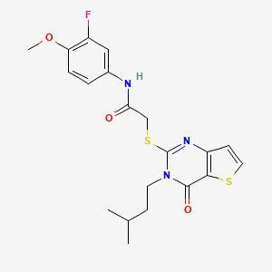 molecular formula C20H22FN3O3S2 B2985468 N-(3-fluoro-4-methoxyphenyl)-2-{[3-(3-methylbutyl)-4-oxo-3,4-dihydrothieno[3,2-d]pyrimidin-2-yl]sulfanyl}acetamide CAS No. 1252842-23-1