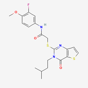 molecular formula C20H22FN3O3S2 B2985468 N-(3-氟-4-甲氧基苯基)-2-{[3-(3-甲基丁基)-4-氧代-3,4-二氢噻吩并[3,2-d]嘧啶-2-基]硫代}乙酰胺 CAS No. 1252842-23-1