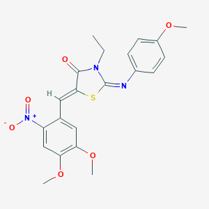 molecular formula C21H21N3O6S B298547 3-Ethyl-5-{2-nitro-4,5-dimethoxybenzylidene}-2-[(4-methoxyphenyl)imino]-1,3-thiazolidin-4-one 