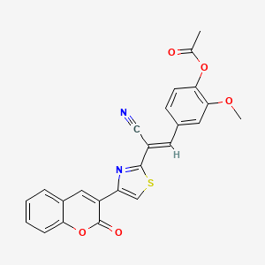 molecular formula C24H16N2O5S B2985472 (E)-4-(2-氰基-2-(4-(2-氧代-2H-色满-3-基)噻唑-2-基)乙烯基)-2-甲氧基苯基乙酸酯 CAS No. 683250-36-4