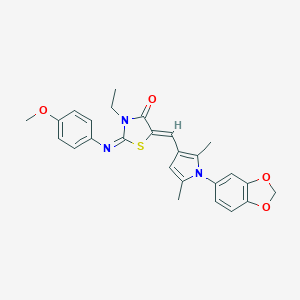molecular formula C26H25N3O4S B298550 5-{[1-(1,3-benzodioxol-5-yl)-2,5-dimethyl-1H-pyrrol-3-yl]methylene}-3-ethyl-2-[(4-methoxyphenyl)imino]-1,3-thiazolidin-4-one 