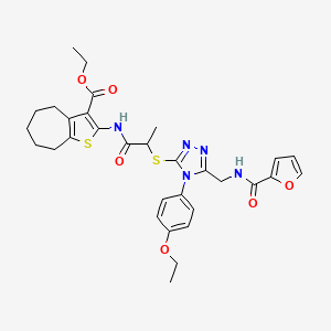 ethyl 2-(2-((4-(4-ethoxyphenyl)-5-((furan-2-carboxamido)methyl)-4H-1,2,4-triazol-3-yl)thio)propanamido)-5,6,7,8-tetrahydro-4H-cyclohepta[b]thiophene-3-carboxylate