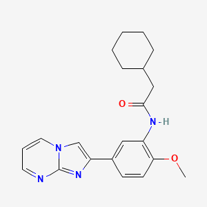 molecular formula C21H24N4O2 B2985509 2-cyclohexyl-N-(5-imidazo[1,2-a]pyrimidin-2-yl-2-methoxyphenyl)acetamide CAS No. 862810-63-7