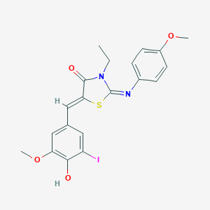 molecular formula C20H19IN2O4S B298551 3-Ethyl-5-(4-hydroxy-3-iodo-5-methoxybenzylidene)-2-[(4-methoxyphenyl)imino]-1,3-thiazolidin-4-one 