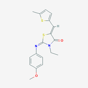 molecular formula C18H18N2O2S2 B298552 3-Ethyl-2-[(4-methoxyphenyl)imino]-5-[(5-methyl-2-thienyl)methylene]-1,3-thiazolidin-4-one 