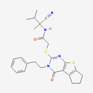 N-(2-Cyano-3-methylbutan-2-yl)-2-[[12-oxo-11-(2-phenylethyl)-7-thia-9,11-diazatricyclo[6.4.0.02,6]dodeca-1(8),2(6),9-trien-10-yl]sulfanyl]acetamide