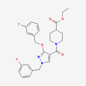molecular formula C26H27F2N3O4 B2985540 ethyl 1-(1-(3-fluorobenzyl)-3-((3-fluorobenzyl)oxy)-1H-pyrazole-4-carbonyl)piperidine-4-carboxylate CAS No. 1014069-74-9