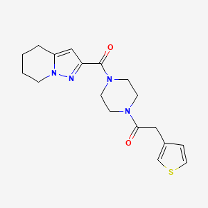 molecular formula C18H22N4O2S B2985542 1-(4-(4,5,6,7-Tetrahydropyrazolo[1,5-a]pyridine-2-carbonyl)piperazin-1-yl)-2-(thiophen-3-yl)ethanone CAS No. 2034591-70-1