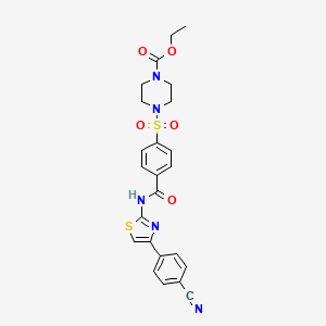 molecular formula C24H23N5O5S2 B2985543 Ethyl 4-[4-[[4-(4-cyanophenyl)-1,3-thiazol-2-yl]carbamoyl]phenyl]sulfonylpiperazine-1-carboxylate CAS No. 361174-37-0
