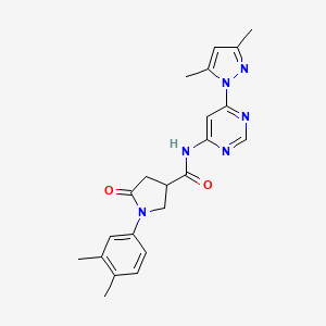 molecular formula C22H24N6O2 B2985552 N-(6-(3,5-dimethyl-1H-pyrazol-1-yl)pyrimidin-4-yl)-1-(3,4-dimethylphenyl)-5-oxopyrrolidine-3-carboxamide CAS No. 1428350-18-8