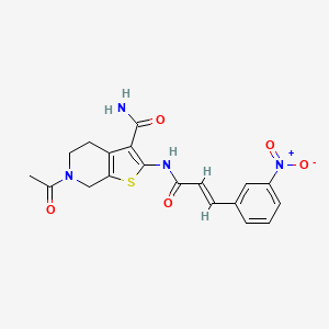 molecular formula C19H18N4O5S B2985558 (E)-6-acetyl-2-(3-(3-nitrophenyl)acrylamido)-4,5,6,7-tetrahydrothieno[2,3-c]pyridine-3-carboxamide CAS No. 864927-65-1