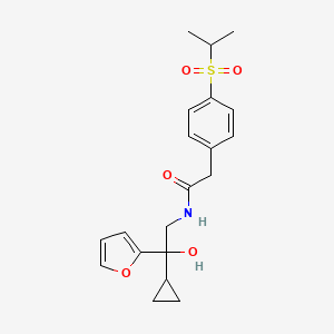 molecular formula C20H25NO5S B2985559 N-(2-cyclopropyl-2-(furan-2-yl)-2-hydroxyethyl)-2-(4-(isopropylsulfonyl)phenyl)acetamide CAS No. 1396867-31-4