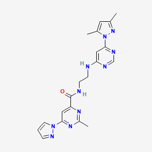 molecular formula C20H22N10O B2985566 N-(2-((6-(3,5-dimethyl-1H-pyrazol-1-yl)pyrimidin-4-yl)amino)ethyl)-2-methyl-6-(1H-pyrazol-1-yl)pyrimidine-4-carboxamide CAS No. 1421493-31-3