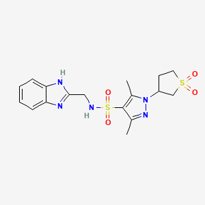molecular formula C17H21N5O4S2 B2985572 N-((1H-苯并[d]咪唑-2-基)甲基)-1-(1,1-二氧化四氢噻吩-3-基)-3,5-二甲基-1H-吡唑-4-磺酰胺 CAS No. 1019095-22-7