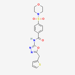 molecular formula C18H18N4O5S2 B2985576 4-(morpholinosulfonyl)-N-(5-(thiophen-2-ylmethyl)-1,3,4-oxadiazol-2-yl)benzamide CAS No. 1020977-33-6