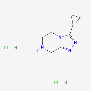 molecular formula C8H14Cl2N4 B2985578 3-Cyclopropyl-5,6,7,8-tetrahydro-[1,2,4]triazolo[4,3-a]pyrazine;dihydrochloride CAS No. 2551120-25-1