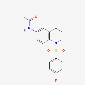 molecular formula C18H19FN2O3S B2985580 N-[1-(4-fluorophenyl)sulfonyl-3,4-dihydro-2H-quinolin-6-yl]propanamide CAS No. 941929-61-9