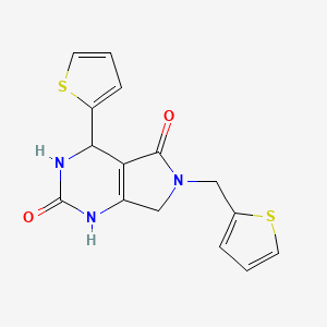 molecular formula C15H13N3O2S2 B2985591 4-(thiophen-2-yl)-6-(thiophen-2-ylmethyl)-3,4,6,7-tetrahydro-1H-pyrrolo[3,4-d]pyrimidine-2,5-dione CAS No. 941999-76-4