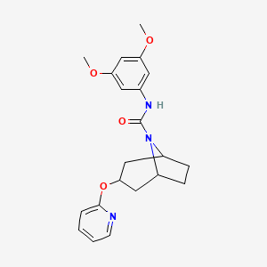 B2985603 (1R,3s,5S)-N-(3,5-dimethoxyphenyl)-3-(pyridin-2-yloxy)-8-azabicyclo[3.2.1]octane-8-carboxamide CAS No. 2109462-37-3