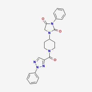 molecular formula C23H22N6O3 B2985614 3-phenyl-1-(1-(2-phenyl-2H-1,2,3-triazole-4-carbonyl)piperidin-4-yl)imidazolidine-2,4-dione CAS No. 2034603-76-2