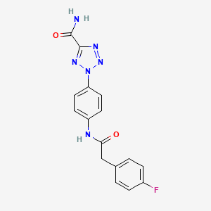 molecular formula C16H13FN6O2 B2985649 2-(4-(2-(4-氟苯基)乙酰胺)苯基)-2H-四唑-5-甲酰胺 CAS No. 1396809-65-6