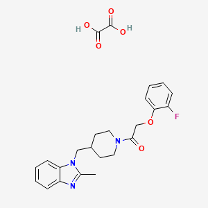 molecular formula C24H26FN3O6 B2985673 2-(2-氟苯氧基)-1-(4-((2-甲基-1H-苯并[d]咪唑-1-基)甲基)哌啶-1-基)乙酮草酸盐 CAS No. 1351651-94-9
