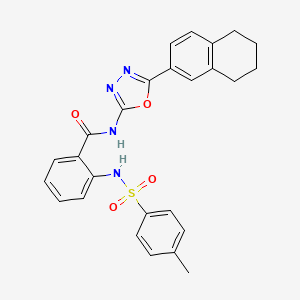 molecular formula C26H24N4O4S B2985676 2-[(4-methylphenyl)sulfonylamino]-N-[5-(5,6,7,8-tetrahydronaphthalen-2-yl)-1,3,4-oxadiazol-2-yl]benzamide CAS No. 887887-45-8