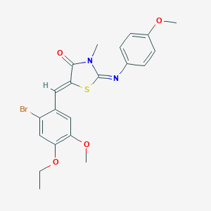 molecular formula C21H21BrN2O4S B298571 5-(2-Bromo-4-ethoxy-5-methoxybenzylidene)-2-[(4-methoxyphenyl)imino]-3-methyl-1,3-thiazolidin-4-one 