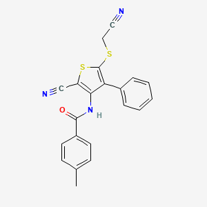 N-{2-cyano-5-[(cyanomethyl)sulfanyl]-4-phenyl-3-thienyl}-4-methylbenzenecarboxamide