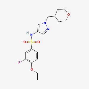 molecular formula C17H22FN3O4S B2985714 4-ethoxy-3-fluoro-N-(1-((tetrahydro-2H-pyran-4-yl)methyl)-1H-pyrazol-4-yl)benzenesulfonamide CAS No. 1705844-40-1