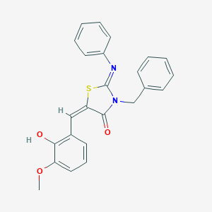 molecular formula C24H20N2O3S B298574 3-Benzyl-5-(2-hydroxy-3-methoxybenzylidene)-2-(phenylimino)-1,3-thiazolidin-4-one 
