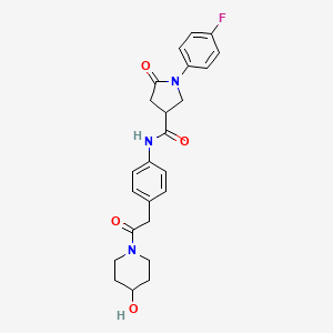 molecular formula C24H26FN3O4 B2985742 1-(4-fluorophenyl)-N-(4-(2-(4-hydroxypiperidin-1-yl)-2-oxoethyl)phenyl)-5-oxopyrrolidine-3-carboxamide CAS No. 1235349-23-1