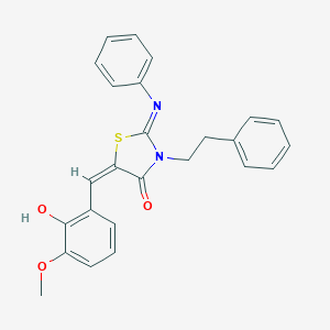 molecular formula C25H22N2O3S B298575 5-(2-Hydroxy-3-methoxybenzylidene)-3-(2-phenylethyl)-2-(phenylimino)-1,3-thiazolidin-4-one 
