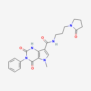 molecular formula C21H23N5O4 B2985785 5-甲基-2,4-二氧代-N-(3-(2-氧代吡咯烷-1-基)丙基)-3-苯基-2,3,4,5-四氢-1H-吡咯并[3,2-d]嘧啶-7-甲酰胺 CAS No. 921830-01-5
