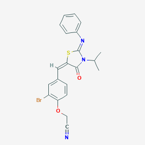 molecular formula C21H18BrN3O2S B298583 (2-Bromo-4-{[3-isopropyl-4-oxo-2-(phenylimino)-1,3-thiazolidin-5-ylidene]methyl}phenoxy)acetonitrile 