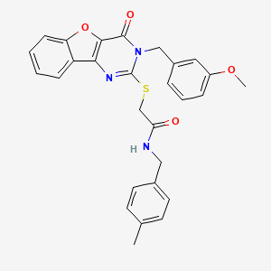 molecular formula C28H25N3O4S B2985832 2-{[3-(3-methoxybenzyl)-4-oxo-3,4-dihydro[1]benzofuro[3,2-d]pyrimidin-2-yl]sulfanyl}-N-(4-methylbenzyl)acetamide CAS No. 900002-22-4