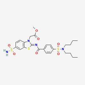 molecular formula C25H32N4O7S3 B2985844 (Z)-methyl 2-(2-((4-(N,N-dibutylsulfamoyl)benzoyl)imino)-6-sulfamoylbenzo[d]thiazol-3(2H)-yl)acetate CAS No. 865199-38-8