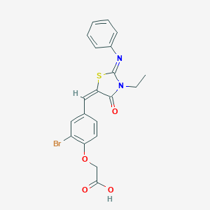 molecular formula C20H17BrN2O4S B298585 (2-Bromo-4-{[3-ethyl-4-oxo-2-(phenylimino)-1,3-thiazolidin-5-ylidene]methyl}phenoxy)acetic acid 