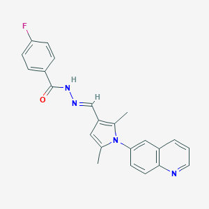 molecular formula C23H19FN4O B298590 N'-{[2,5-dimethyl-1-(6-quinolinyl)-1H-pyrrol-3-yl]methylene}-4-fluorobenzohydrazide 